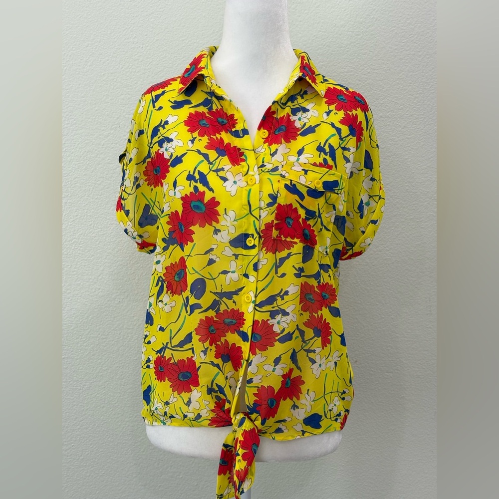 DNA Couture Floral Yellow Blouse Size S